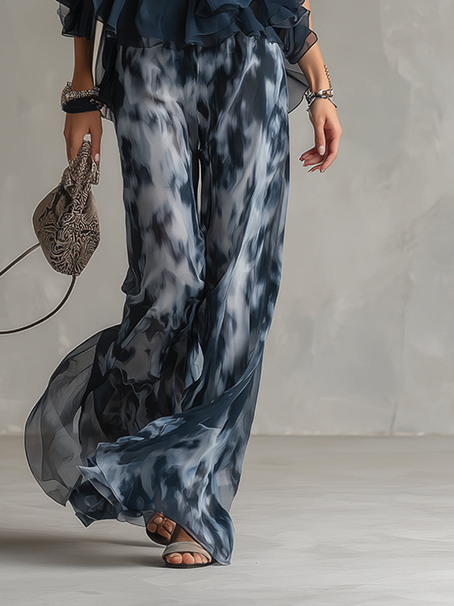 Ludovica | Elegant Set with High-Neck Top and Wide-Leg Printed Trousers
