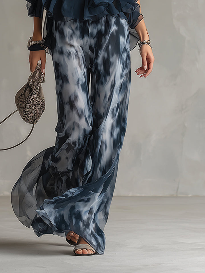 Ludovica | Elegant Set with High-Neck Top and Wide-Leg Printed Trousers