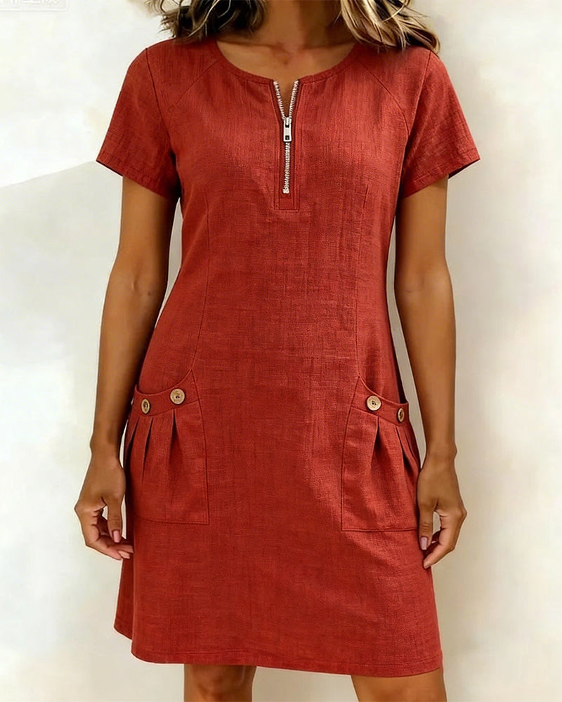 Ellie | Cotton Dress with Zipper Pocket