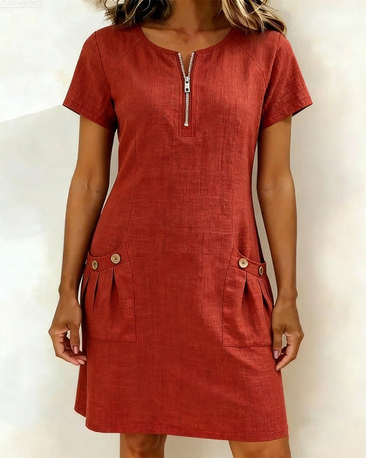 Ellie | Cotton Dress with Zipper Pocket