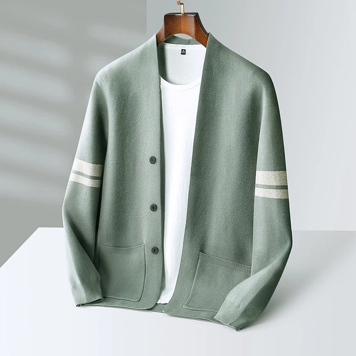 Men’s Striped-Sleeve Button-Up Cardigan