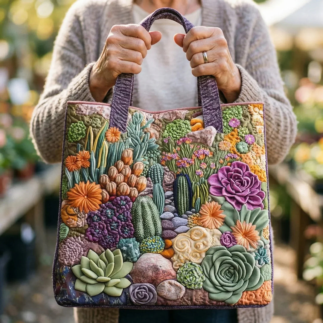 Quilted Tote - Succulent Garden