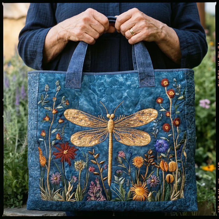Quilted Tote - Golden Dragonfly