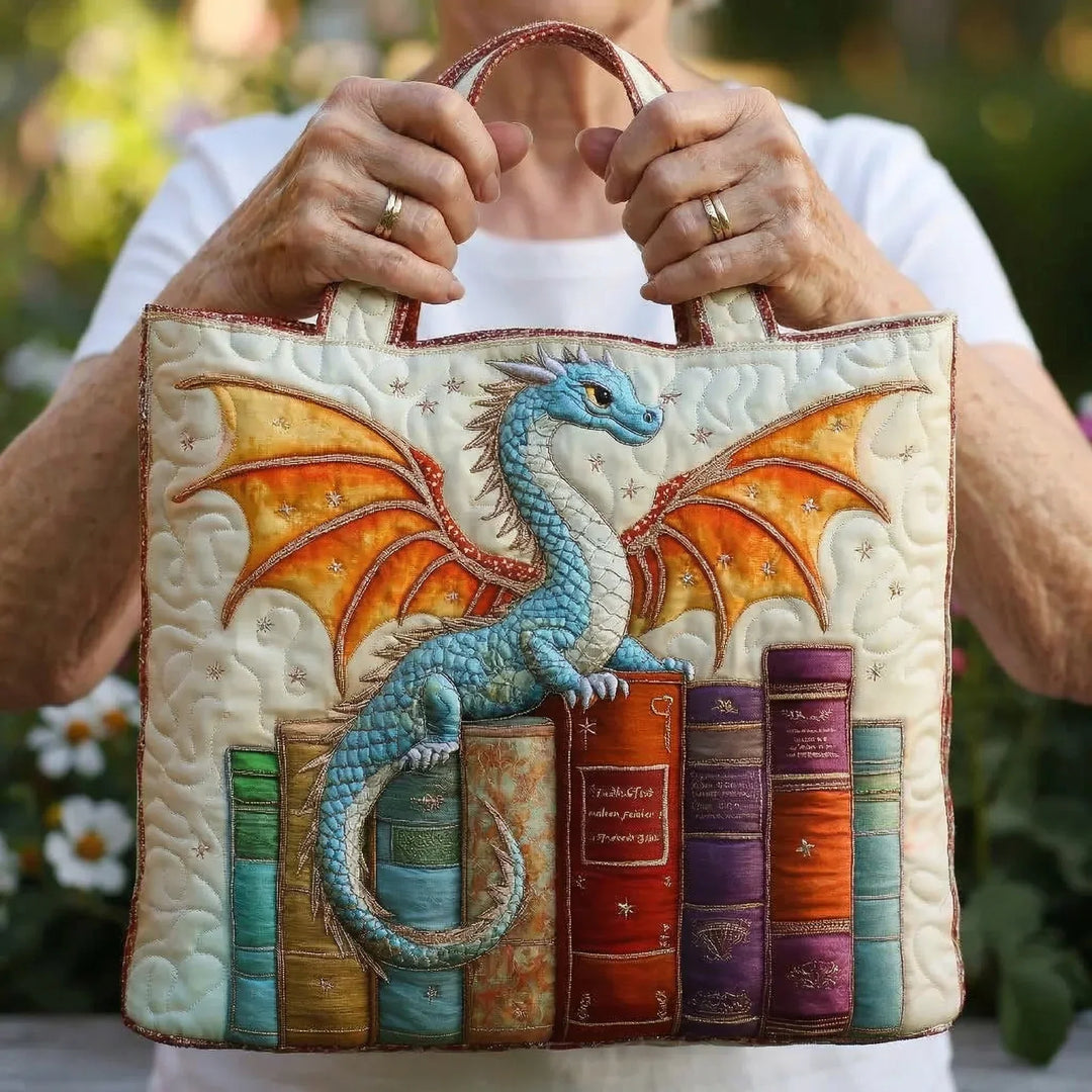 Quilted Tote - Emerald Dragon Book Guardian
