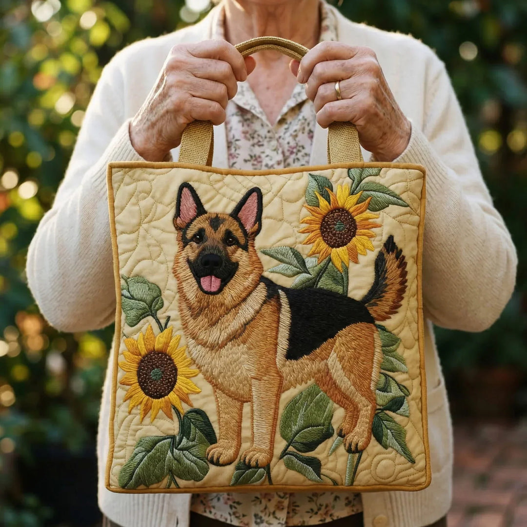 Quilted Tote - German Shepherd Floral