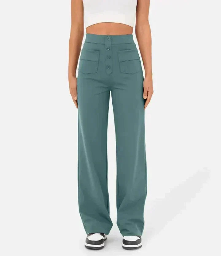 Women’s High-Waisted Button-Front Wide-Leg Trousers