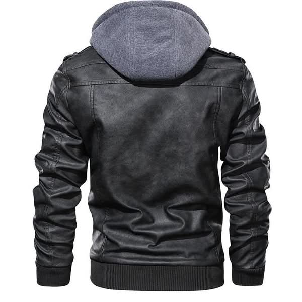 Men’s Hooded Multi-Zip Leather-Look Jacket