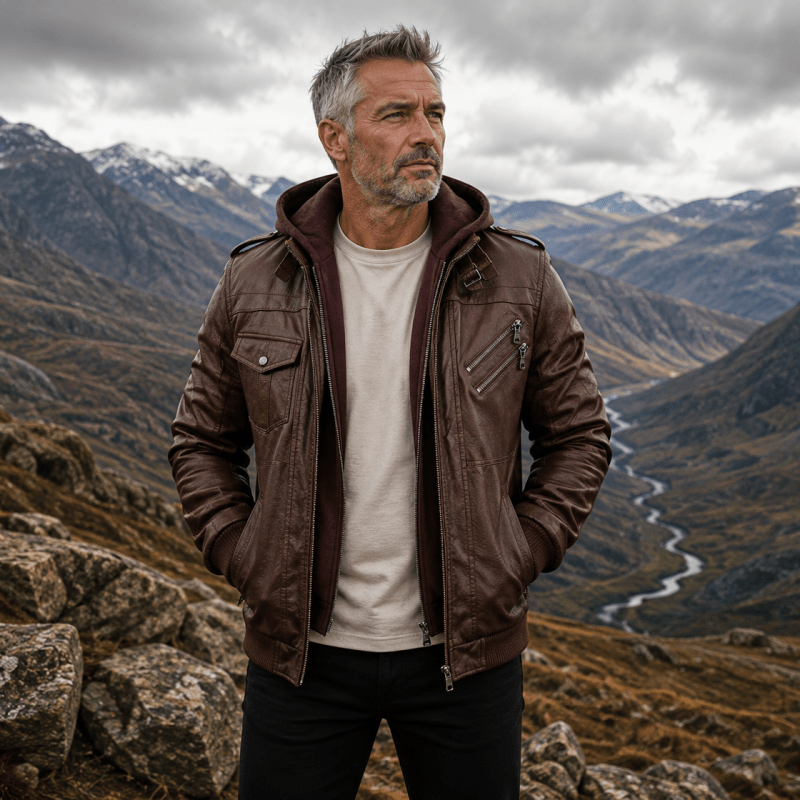 Men’s Hooded Multi-Zip Leather-Look Jacket
