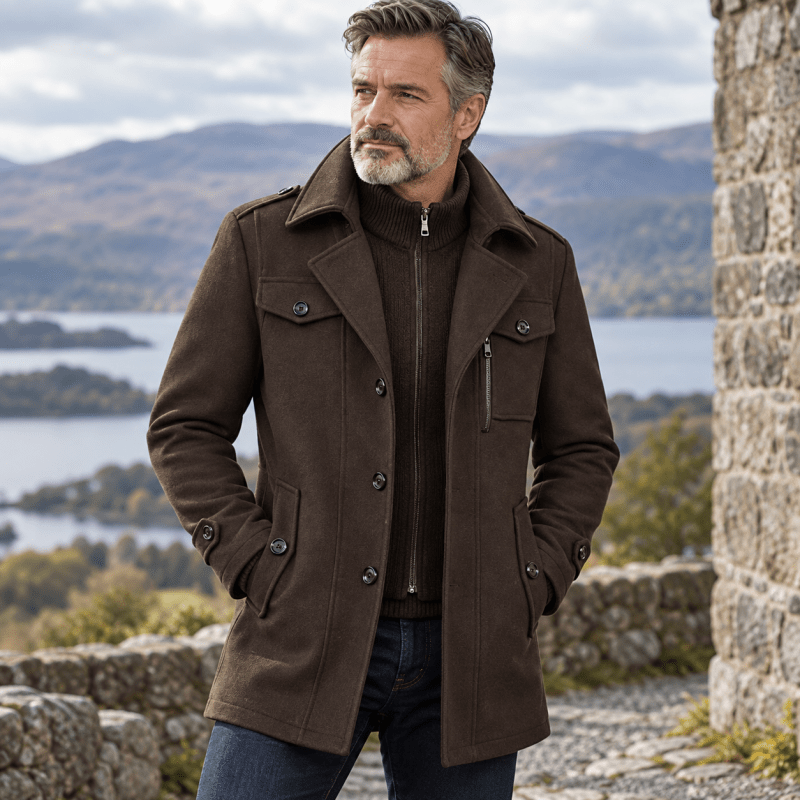Men’s Layered Funnel-Neck Military Jacket