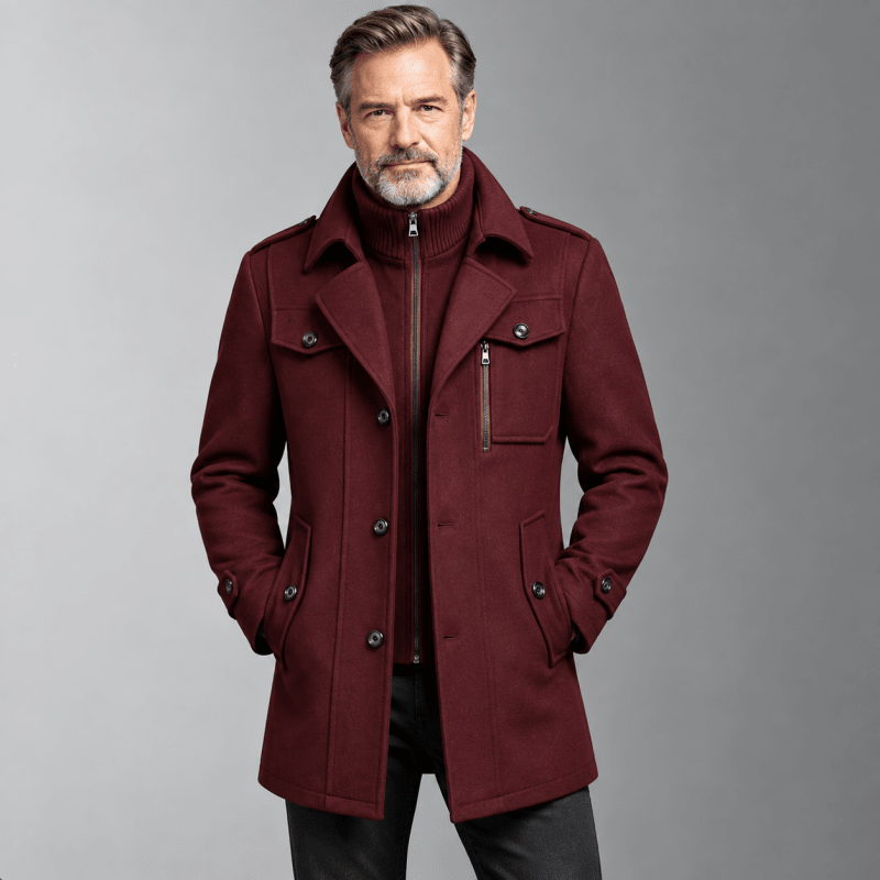 Men’s Layered Funnel-Neck Military Jacket
