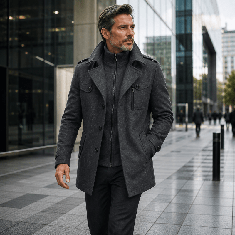 Men’s Layered Funnel-Neck Military Jacket