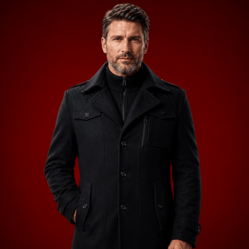 Men’s Layered Funnel-Neck Military Jacket