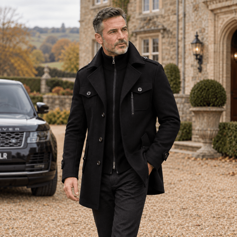 Men’s Layered Funnel-Neck Military Jacket