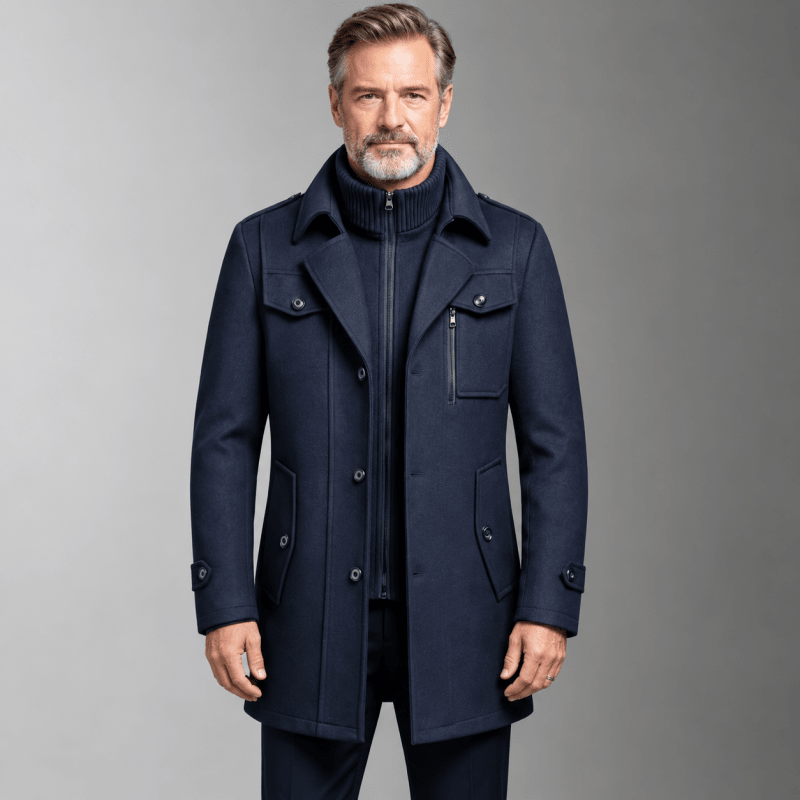 Men’s Layered Funnel-Neck Military Jacket