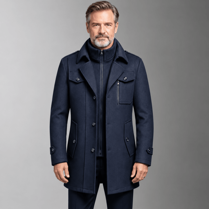 Men’s Layered Funnel-Neck Military Jacket