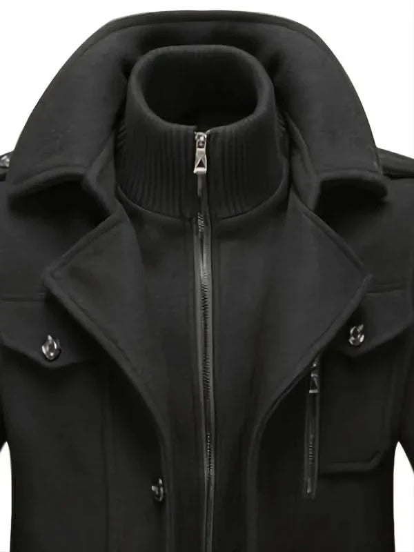 Men’s Layered Funnel-Neck Military Jacket