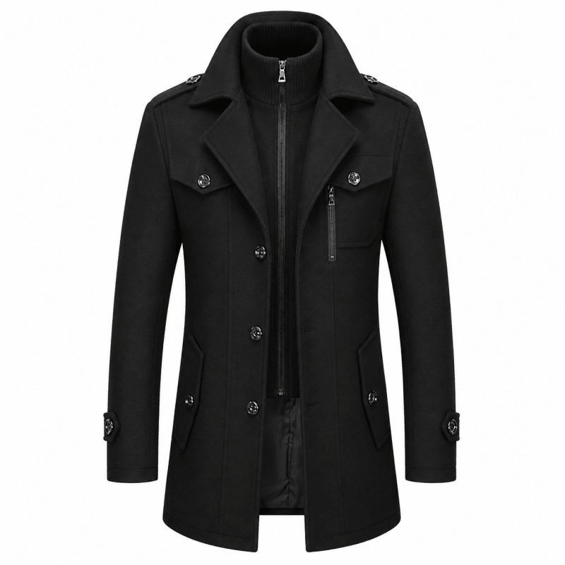 Men’s Layered Funnel-Neck Military Jacket