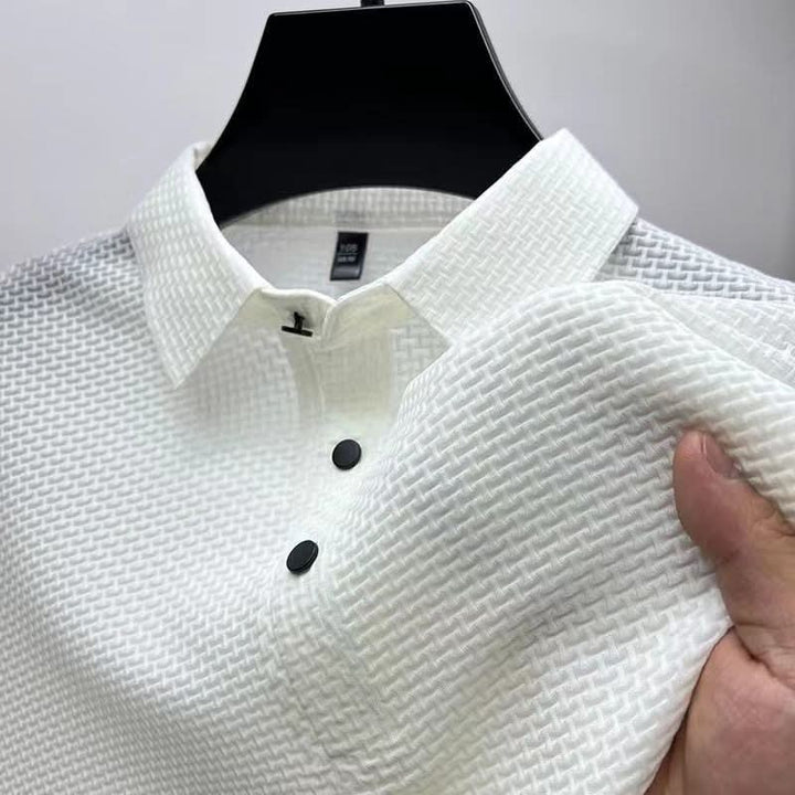 Men’s Textured Button-Up Polo Shirt