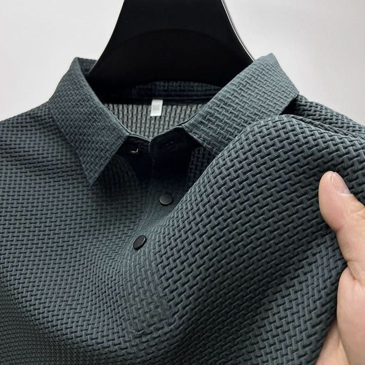Men’s Textured Button-Up Polo Shirt