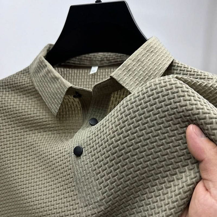 Men’s Textured Button-Up Polo Shirt