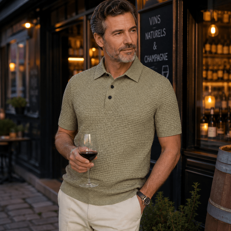 Men’s Textured Button-Up Polo Shirt