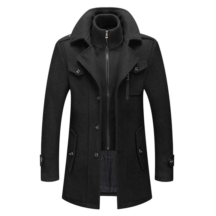 Men’s Layered Funnel-Neck Military Coat