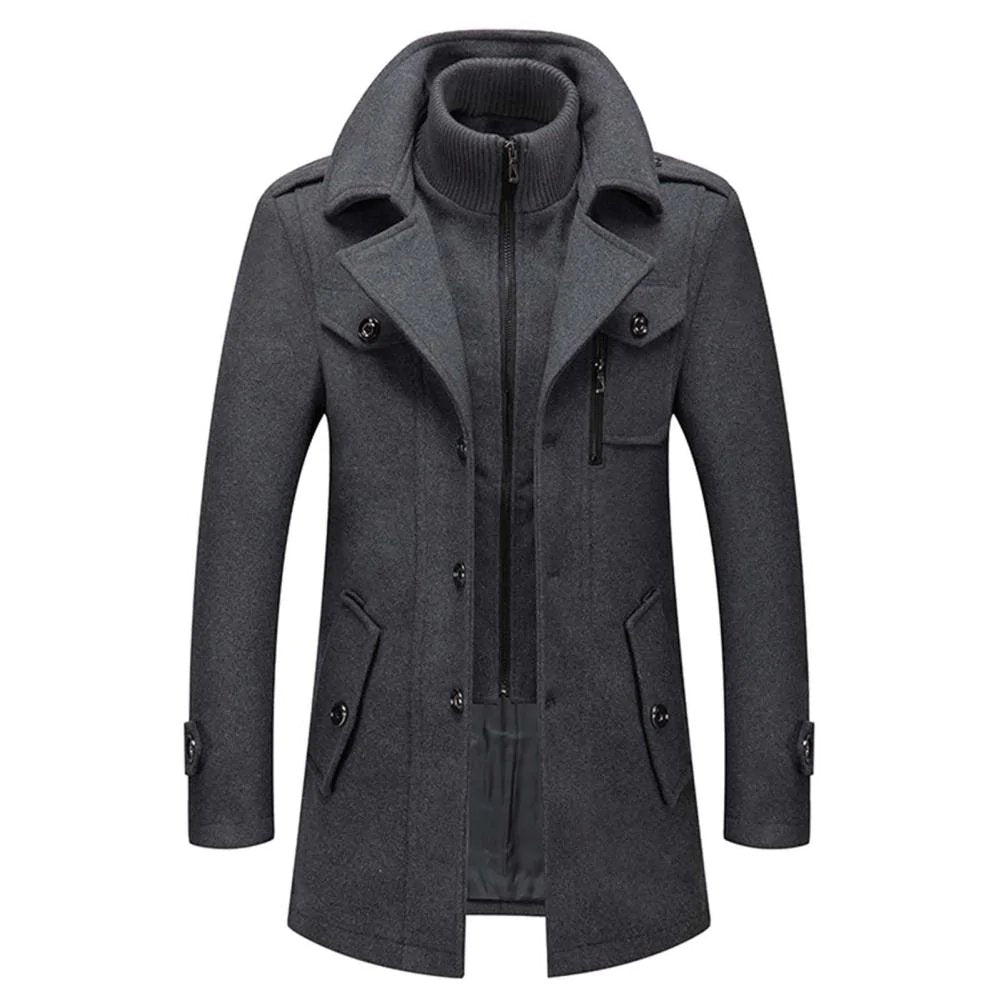 Men’s Layered Funnel-Neck Military Coat