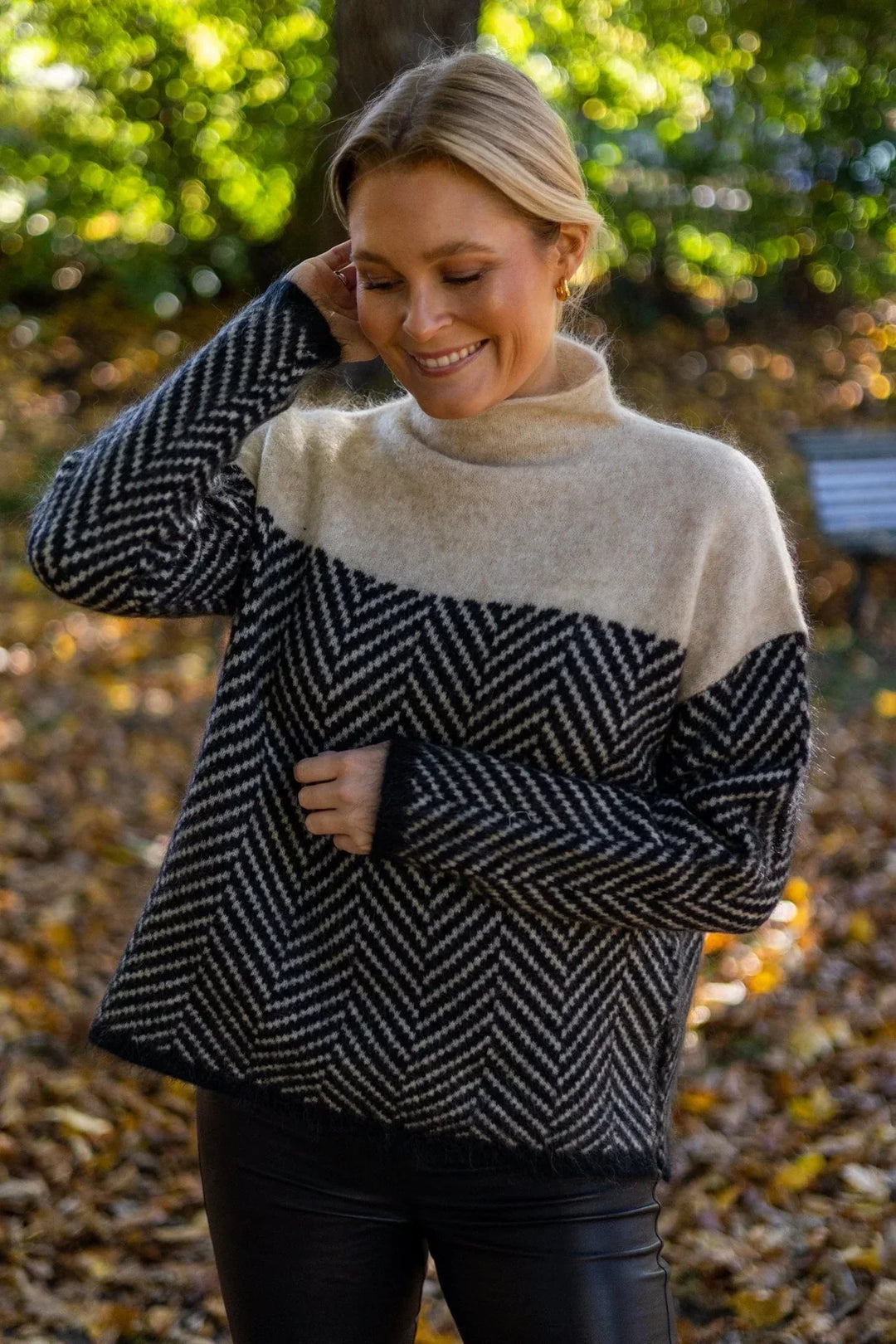 Women’s Herringbone Colour-Block Roll-Neck Jumper