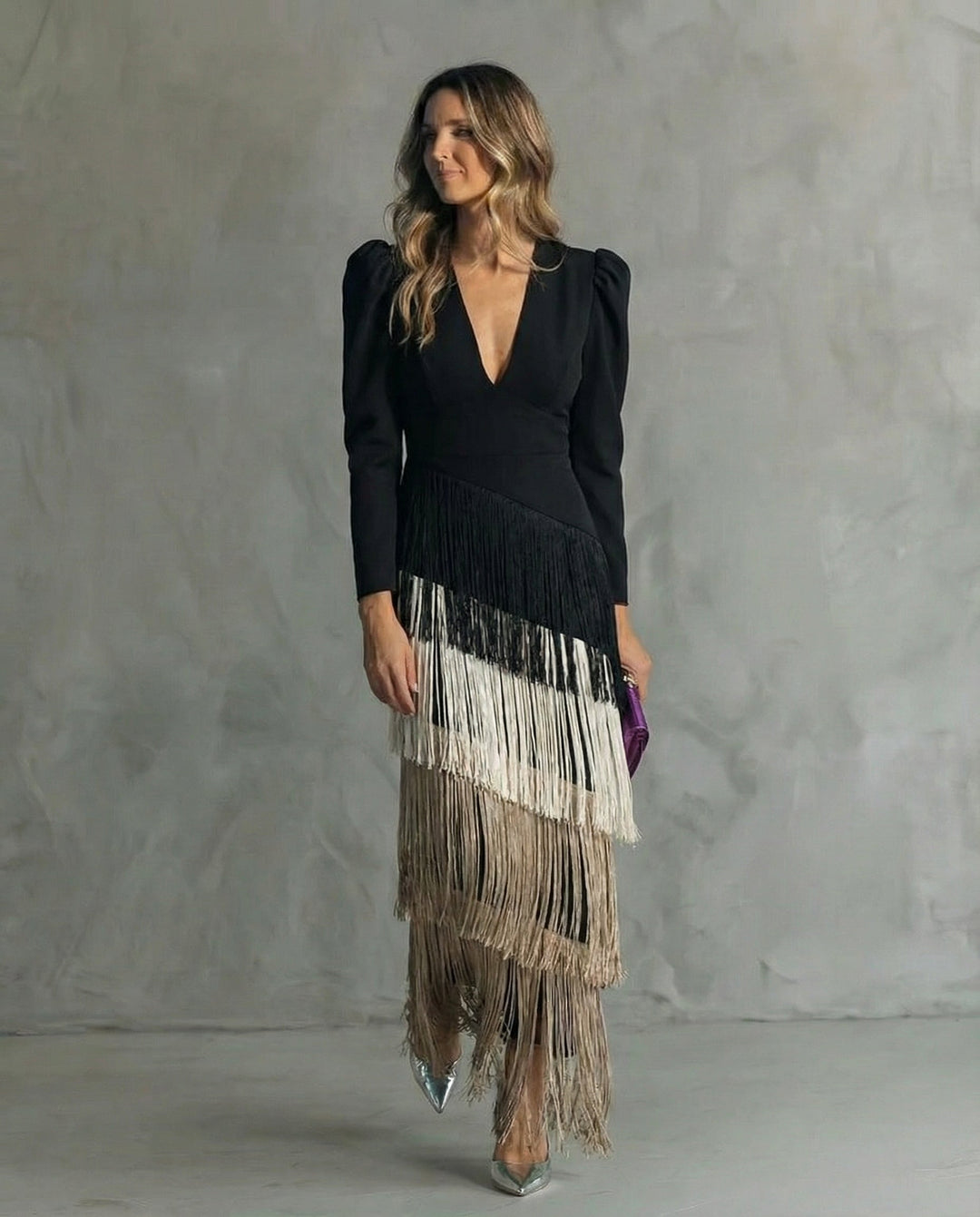 Chiara | Elegant Dress with Fringed Sleeves