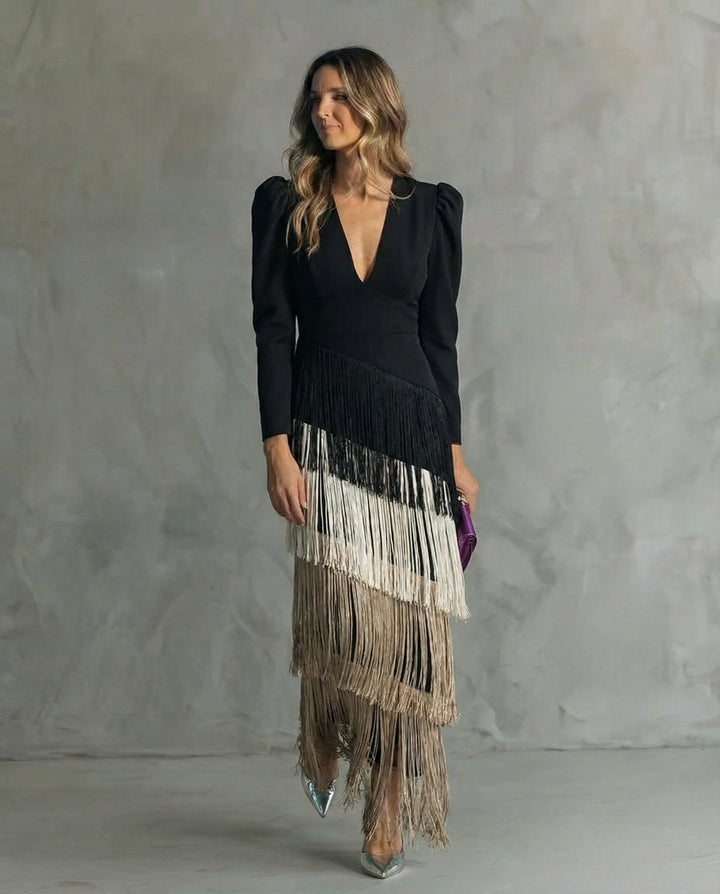 Chiara | Elegant Dress with Fringed Sleeves
