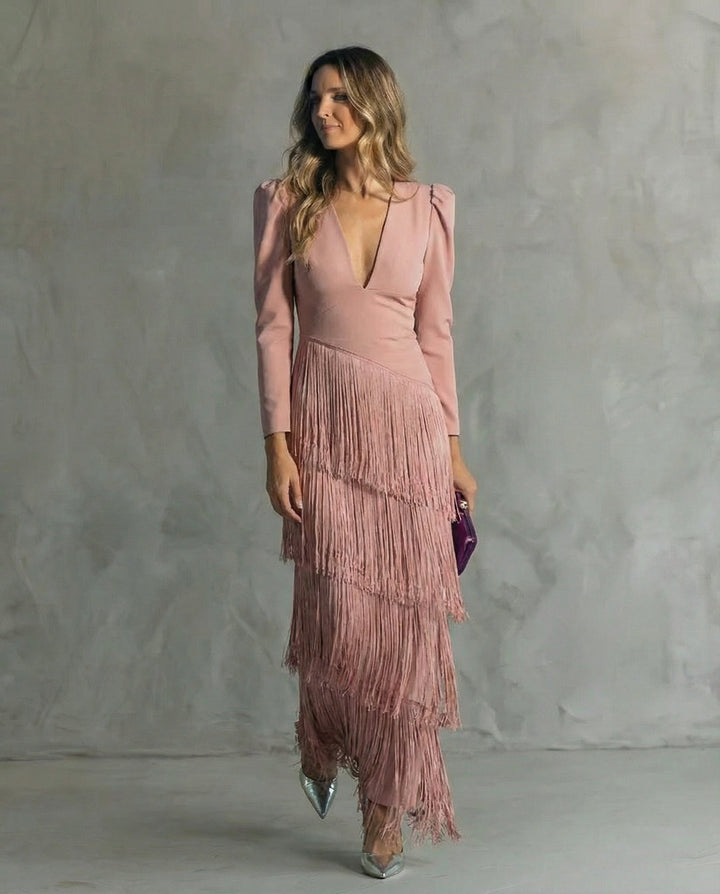Chiara | Elegant Dress with Fringed Sleeves