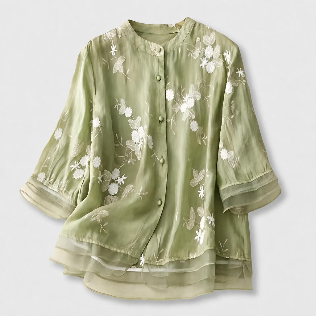 Women’s Floral-Embroidered Button-Up Blouse