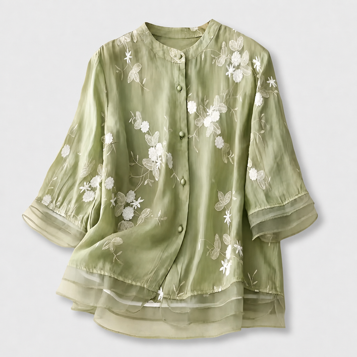 Women’s Floral-Embroidered Button-Up Blouse