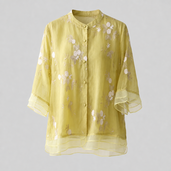 Women’s Floral-Embroidered Button-Up Blouse