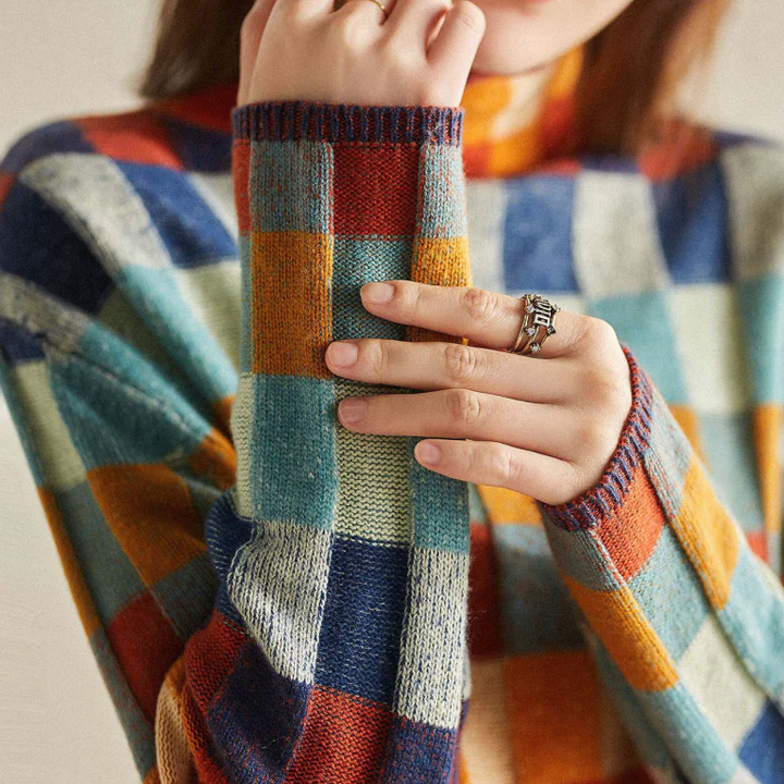 Women’s Oversized Check Roll-Neck Jumper