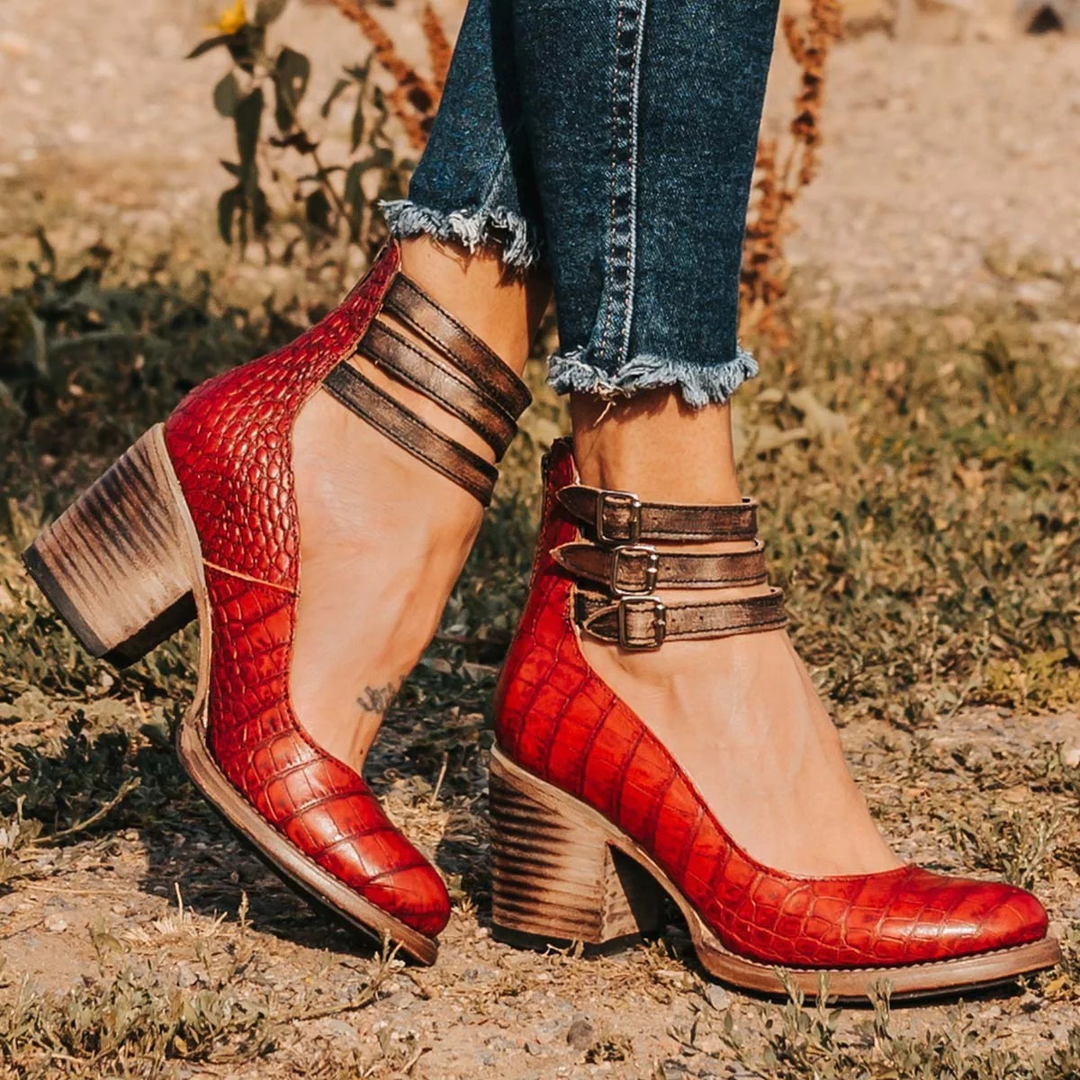 Women’s Triple-Buckle Block-Heel Shoes