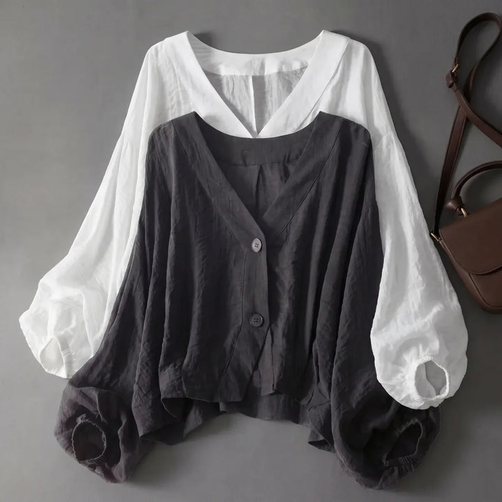Women’s Linen Balloon-Sleeve Blouse