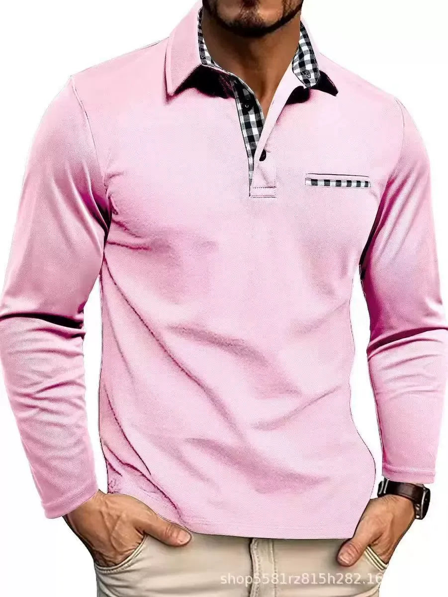 Men’s Check-Trim Long-Sleeve Polo Shirt