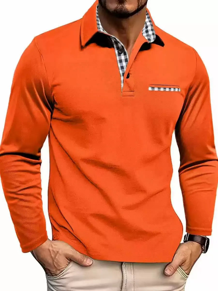 Men’s Check-Trim Long-Sleeve Polo Shirt