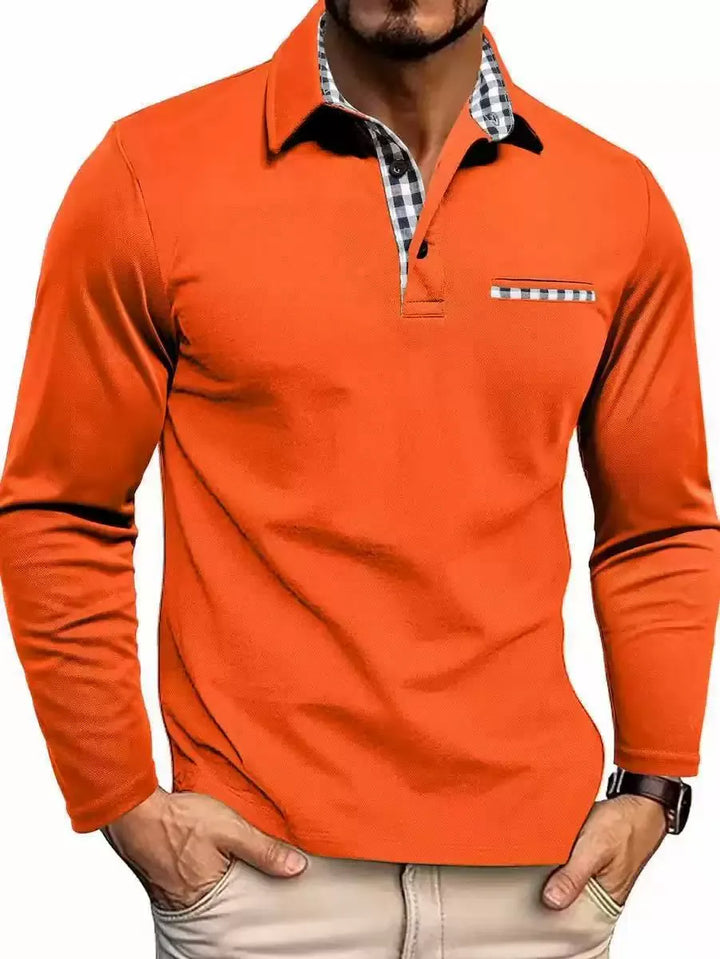 Men’s Check-Trim Long-Sleeve Polo Shirt