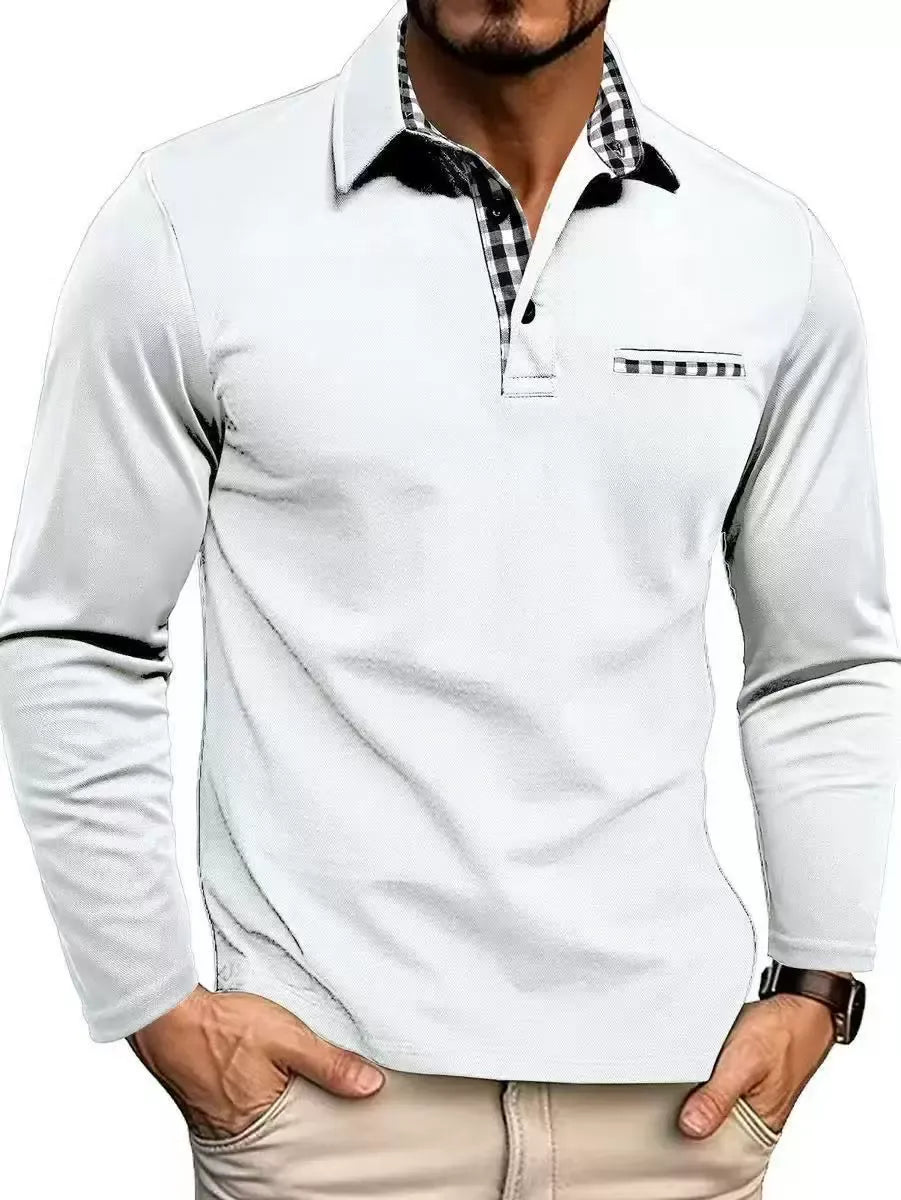 Men’s Check-Trim Long-Sleeve Polo Shirt
