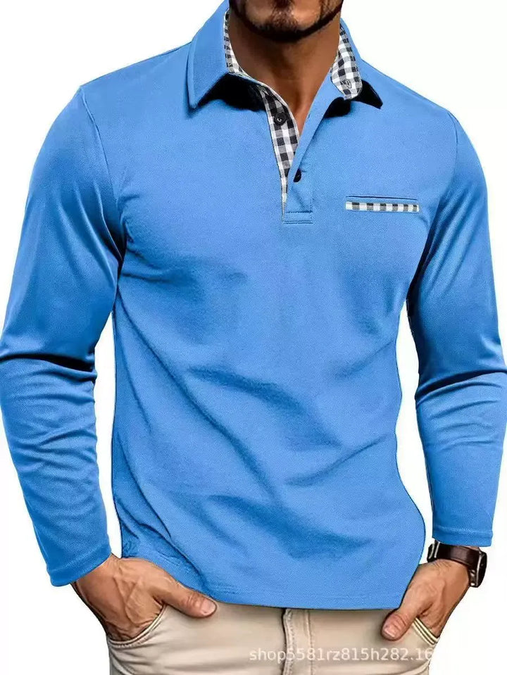 Men’s Check-Trim Long-Sleeve Polo Shirt