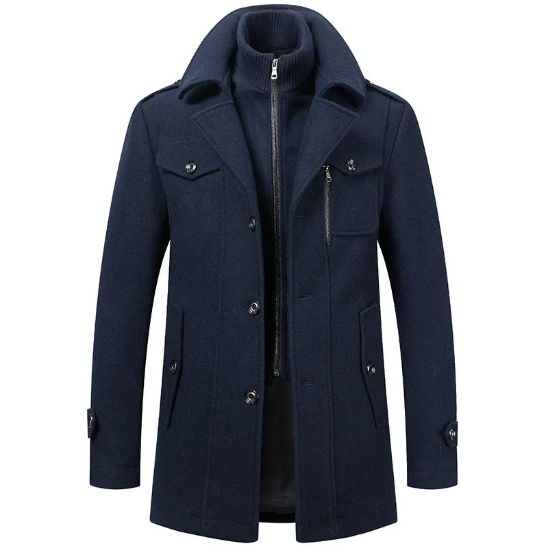Men’s Layered Funnel-Neck Military Coat