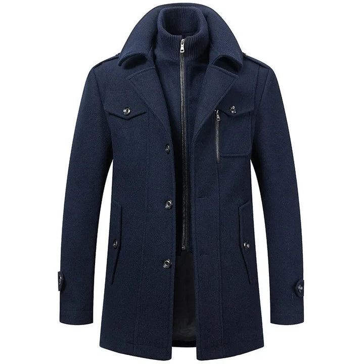 Men’s Layered Funnel-Neck Military Coat