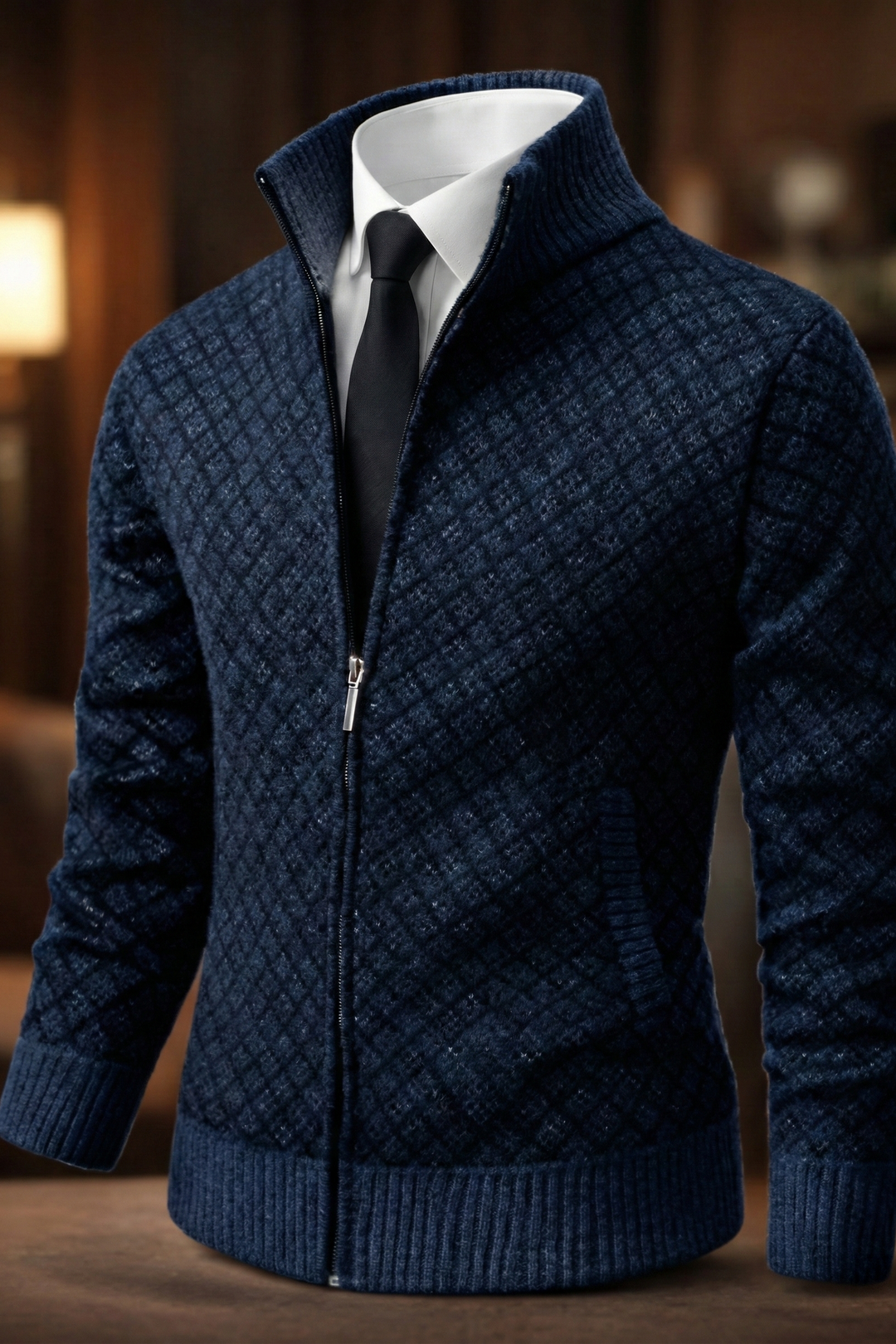 Men’s Textured Zip-Up Knitted Cardigan