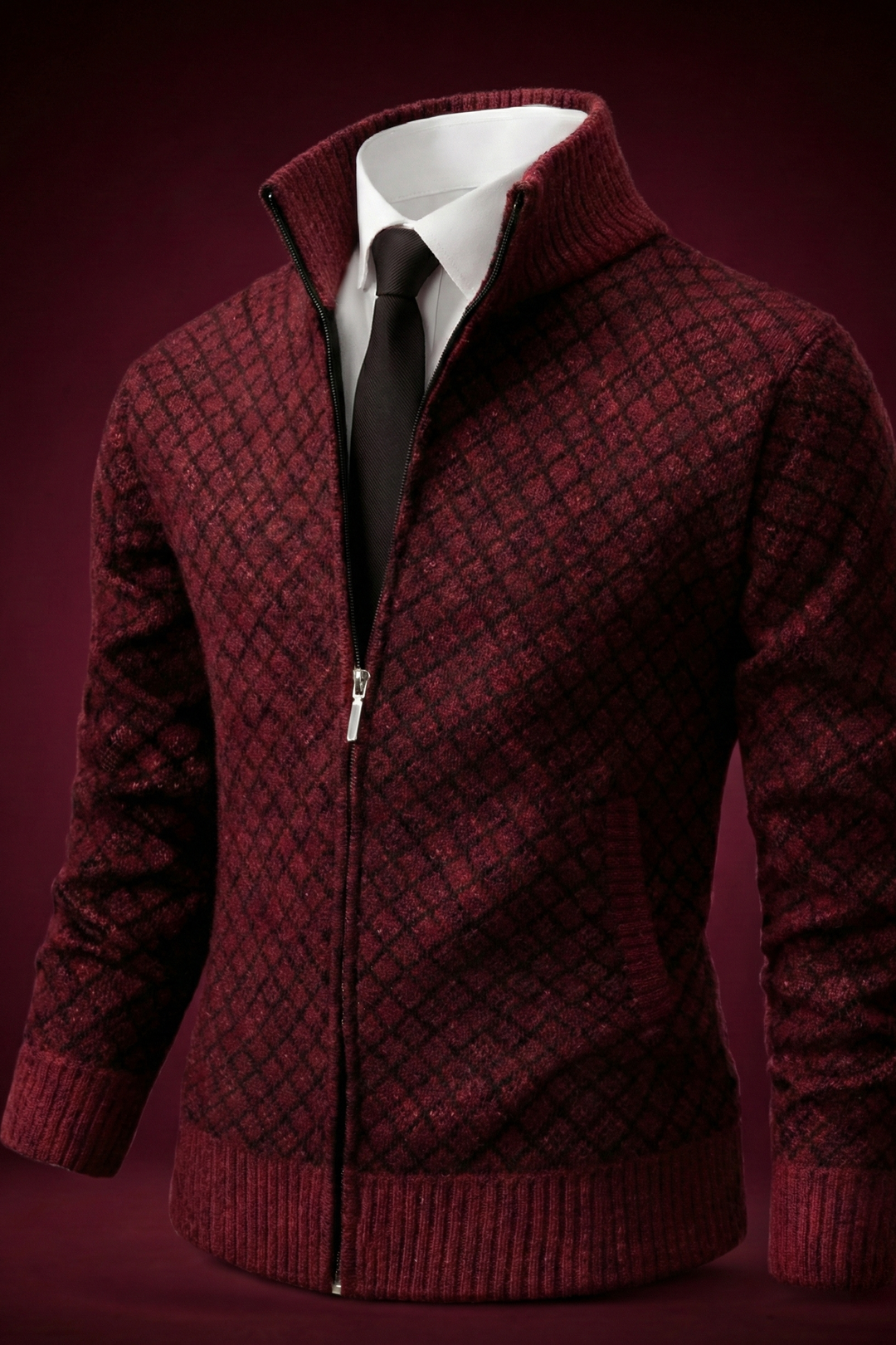Men’s Textured Zip-Up Knitted Cardigan