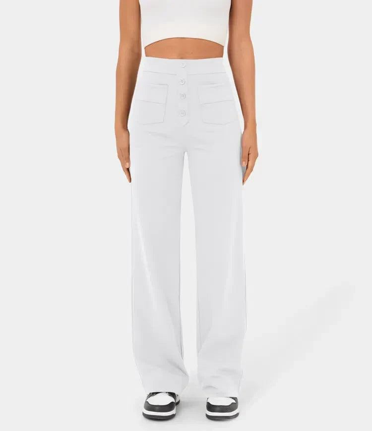 Women’s High-Waisted Button-Front Wide-Leg Trousers