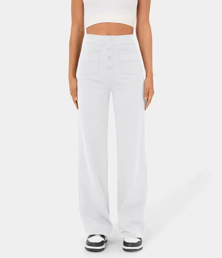 Women’s High-Waisted Button-Front Wide-Leg Trousers