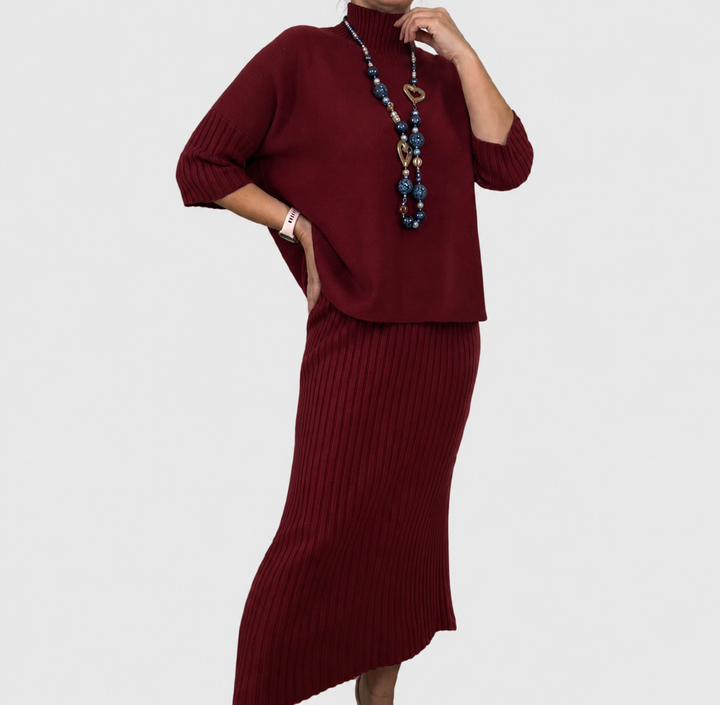 Debora | Knit Ensemble with Ribbed Midi Skirt